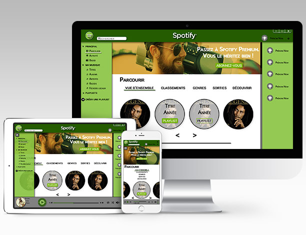 Maquette du site web de Spotify